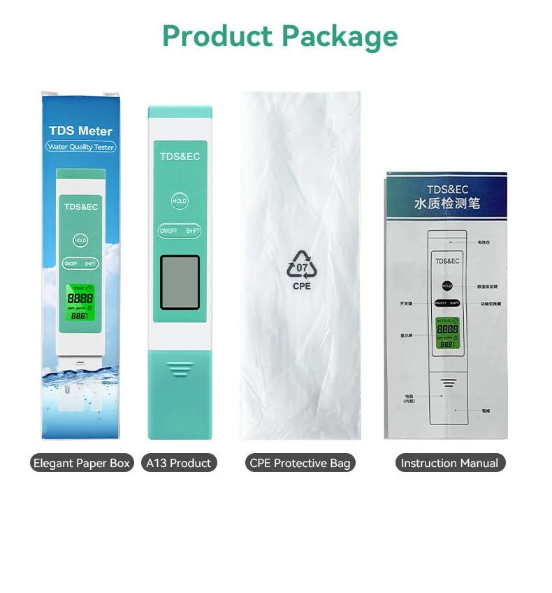 

3 in 1 Digital Water Tester TDS Meter 0-9990 PPM Water Quality Tester Pen Backlit LCD Display for Pools Drinking Water Aquariums бежевый