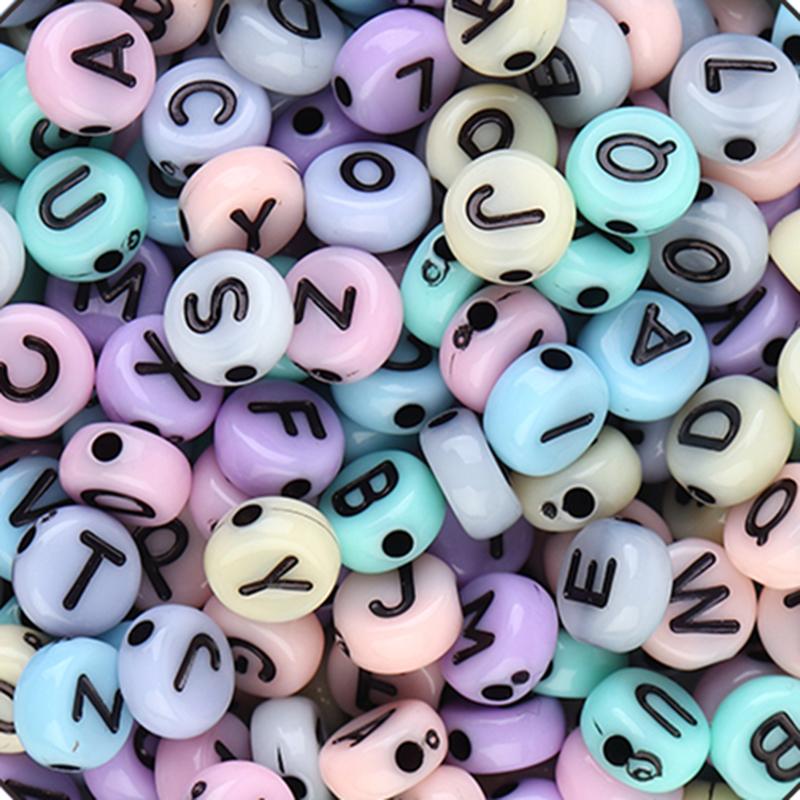 100Pcs Acrylic Flat Letter Beads Alphabet Round Smile Spacer Loose Bead For Diy Jewelry Bracelet Charm Supplies