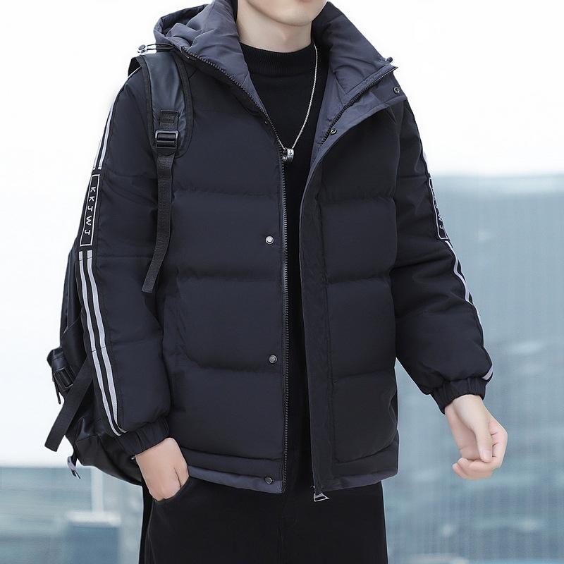 classic versatile cotton-padded clothes men's autumn and winter thickened clothes two bars men's striped cotton-padded clothes men's hooded jackets
