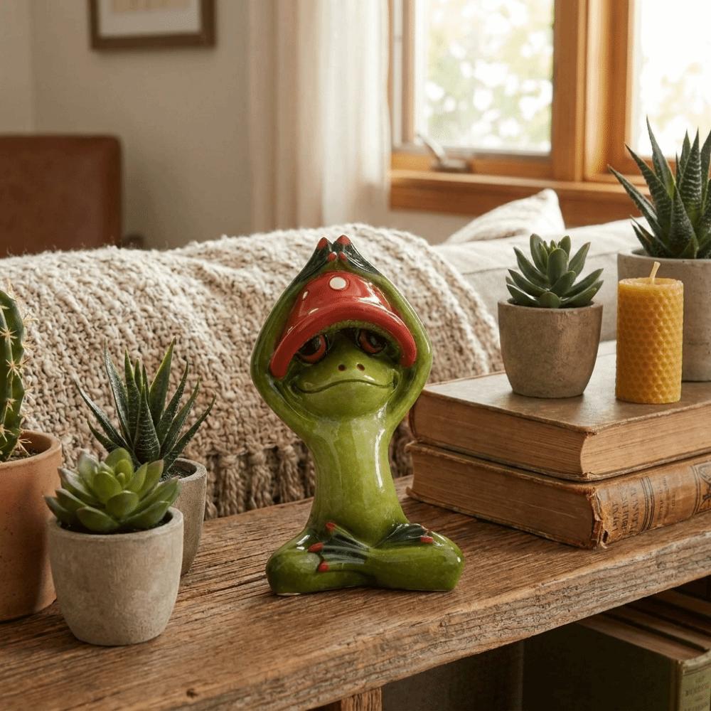 Handmade Yoga Frog Figurine Cartoon Mushroom Frog Statue Aesthetic Meditation Statue  Garden Decor