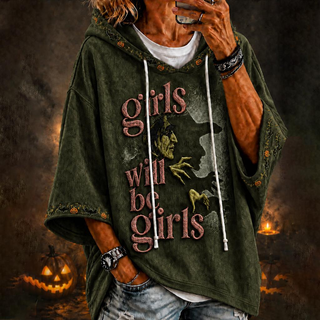 Damen Halloween Print Hoodie Oversized Lässiges Langarm-Oberteil
