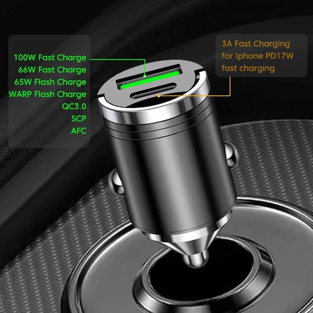 100W QC3.0 PD Mini Car Charger 12-24V Lighter Fast Charging Car USB Type C Charger for Xiaomi Samsung Huawei iPhone Power