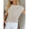 Summer New Women's Round Neck Pullover Two-color Knitted Short-sleeved Top