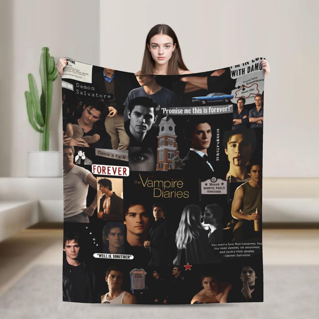 The Vampire Diaries Damon salvatore Blanket Super Warm Plush Bedding Throws For Home Decor Travel Office Flannel Bedspread Bed