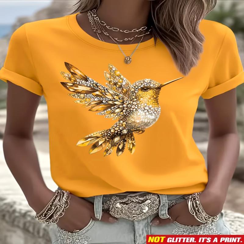 

Diamond hummingbird flat printing pattern printed short sleeved shirt XL