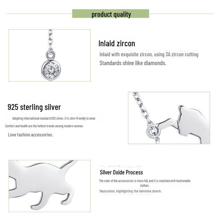 Avle Korean 925 Sterling Silver Naughty Kitten Diamond Necklace YSCN232