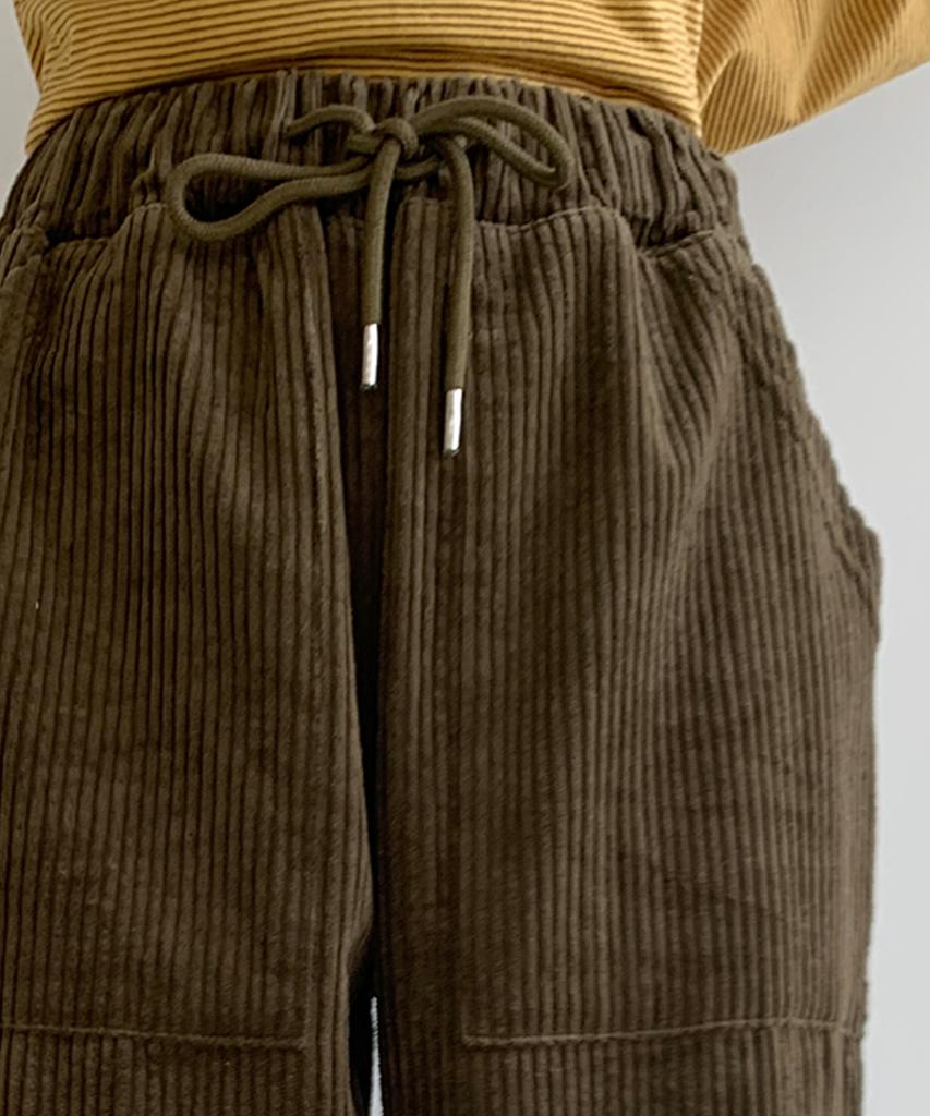 Jikeulib Corduroy String Banding Jogger Pants