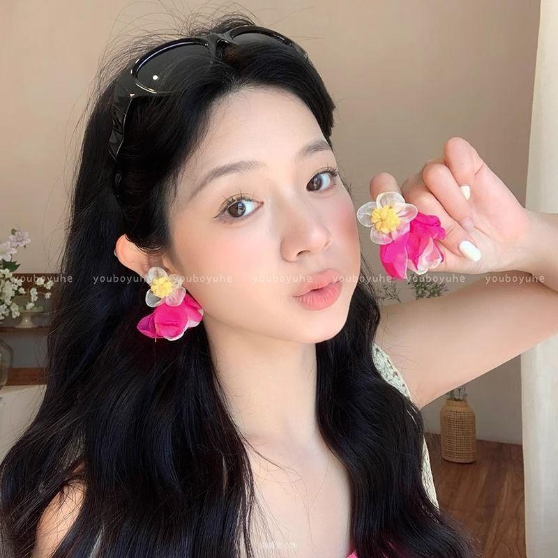 Love flower bow fringed earrings sweet temperament versatile stud earrings fashion niche high-end earrings