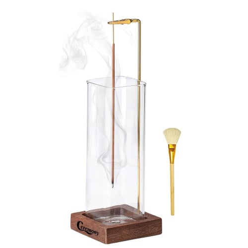 CEREMONY Incense Holder, Spill-Proof Ashes, Stylish Design with Increased Glass Height, Suitable for Long Incense Sticks, Ideal for Buddhist Altars, S