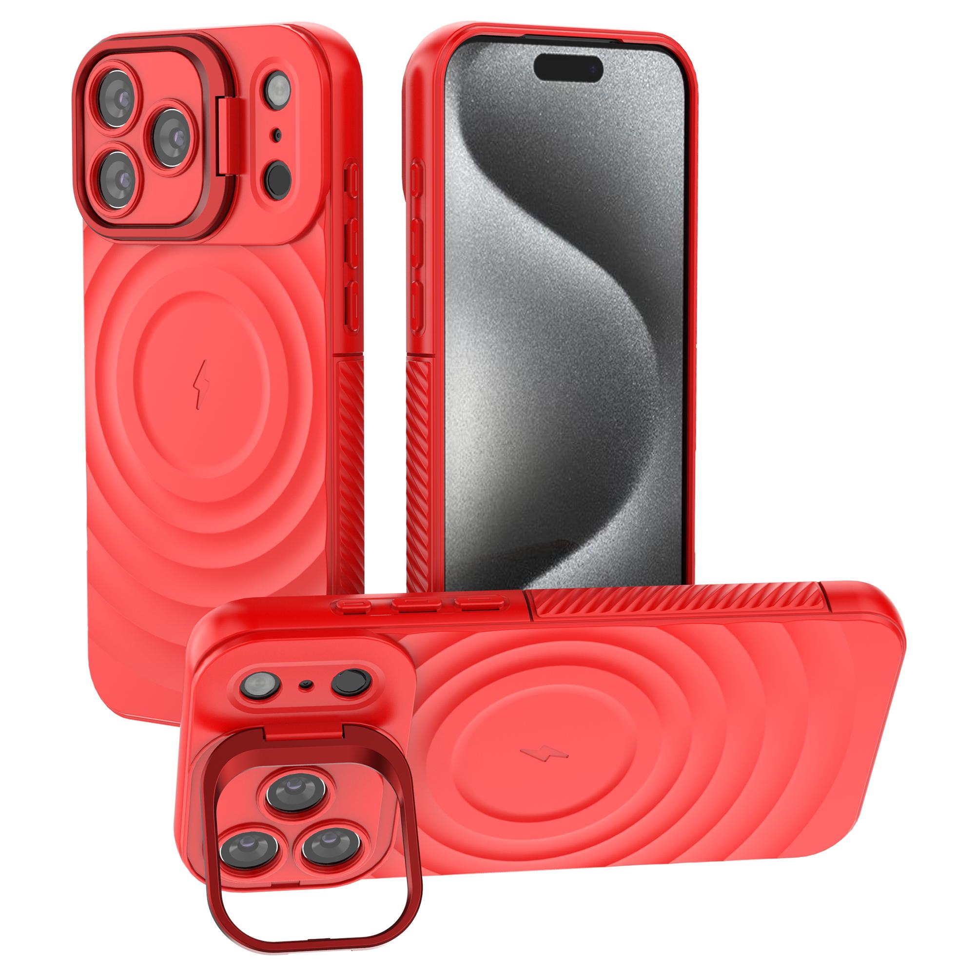 

For iPhone 17 Pro Max Case Compatible with MagSafe PC Kickstand Ripple Texture TPU Phone Cover Red