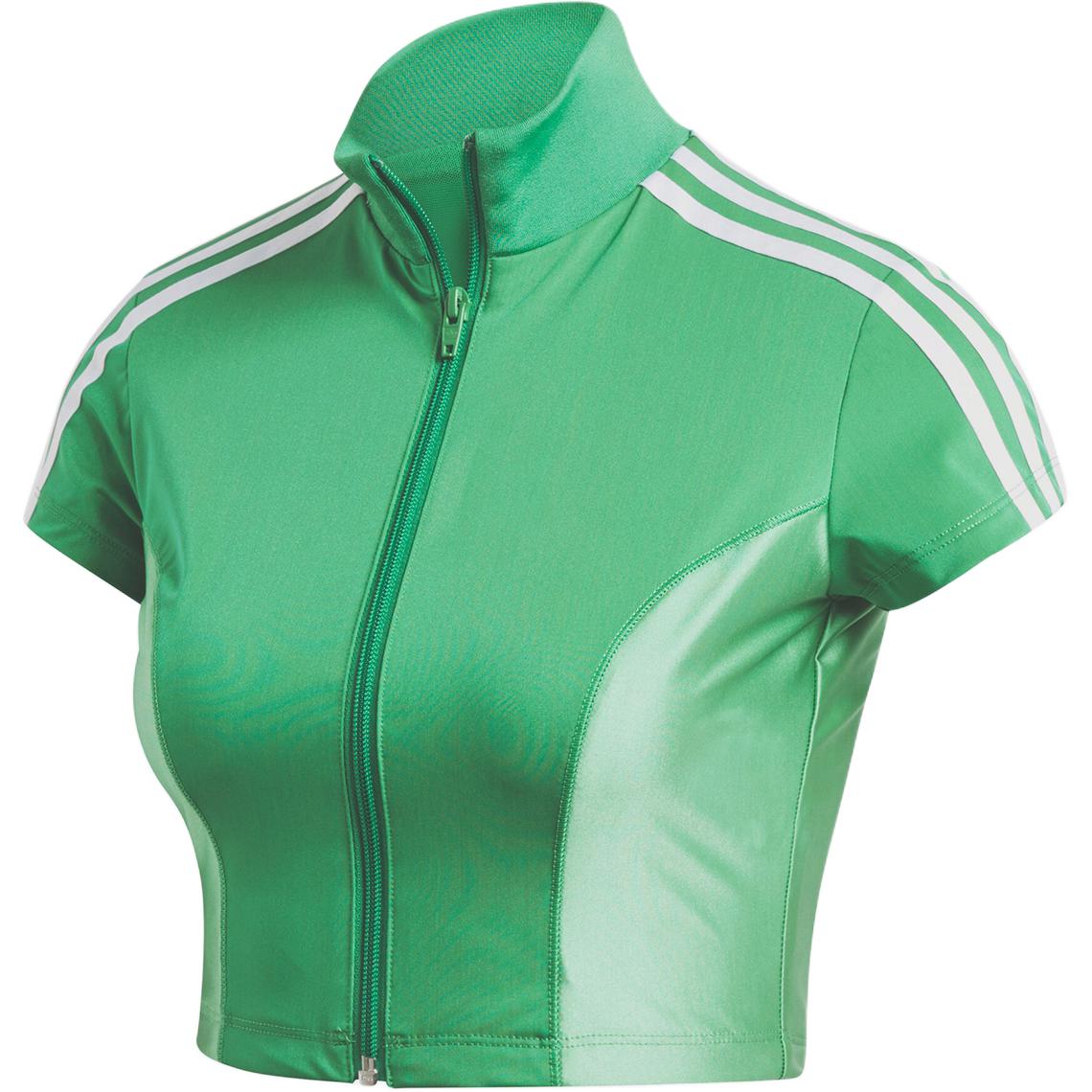 

Жіноча футболка Adidas Originals X Paolina Russo Collaboration, модна, з короткими рукавами та коміром-стійкою, смугастою блискавкою, зеленого кольору GF0262 S