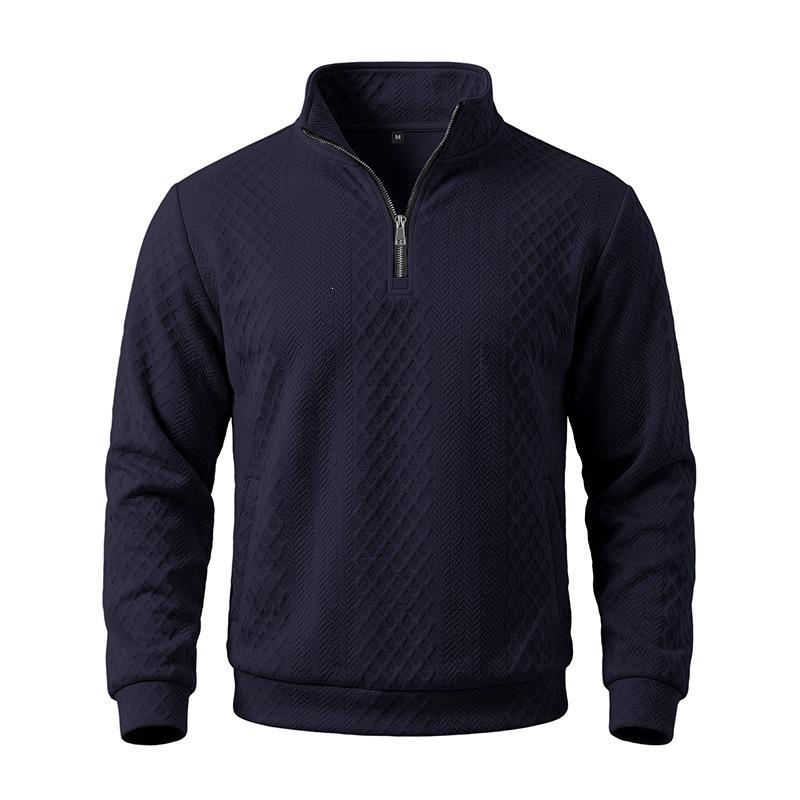 Men S Autumn Diamond Jacquard Half Zip Stand Collar Long Sleeve Pullover Sweatshirt