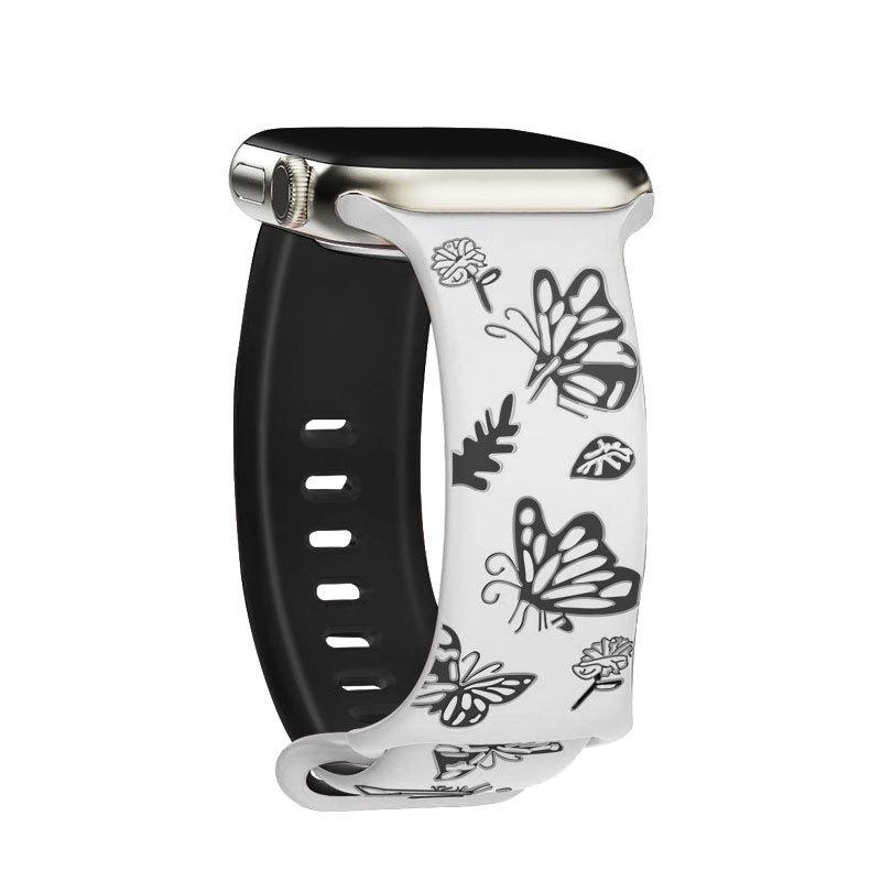 Dla Apple Watch Series 10/9/8/7/Ultra 2/SE 2 Silikonowy Pasek z Rzeźbioną Klamrą Motylkową