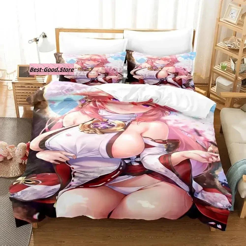 Genshin Impact Yae Miko Bedding Set Single Twin Full Queen King Size Bed Set Adult Kid Bedroom Duvet Cover Sets 3D Print