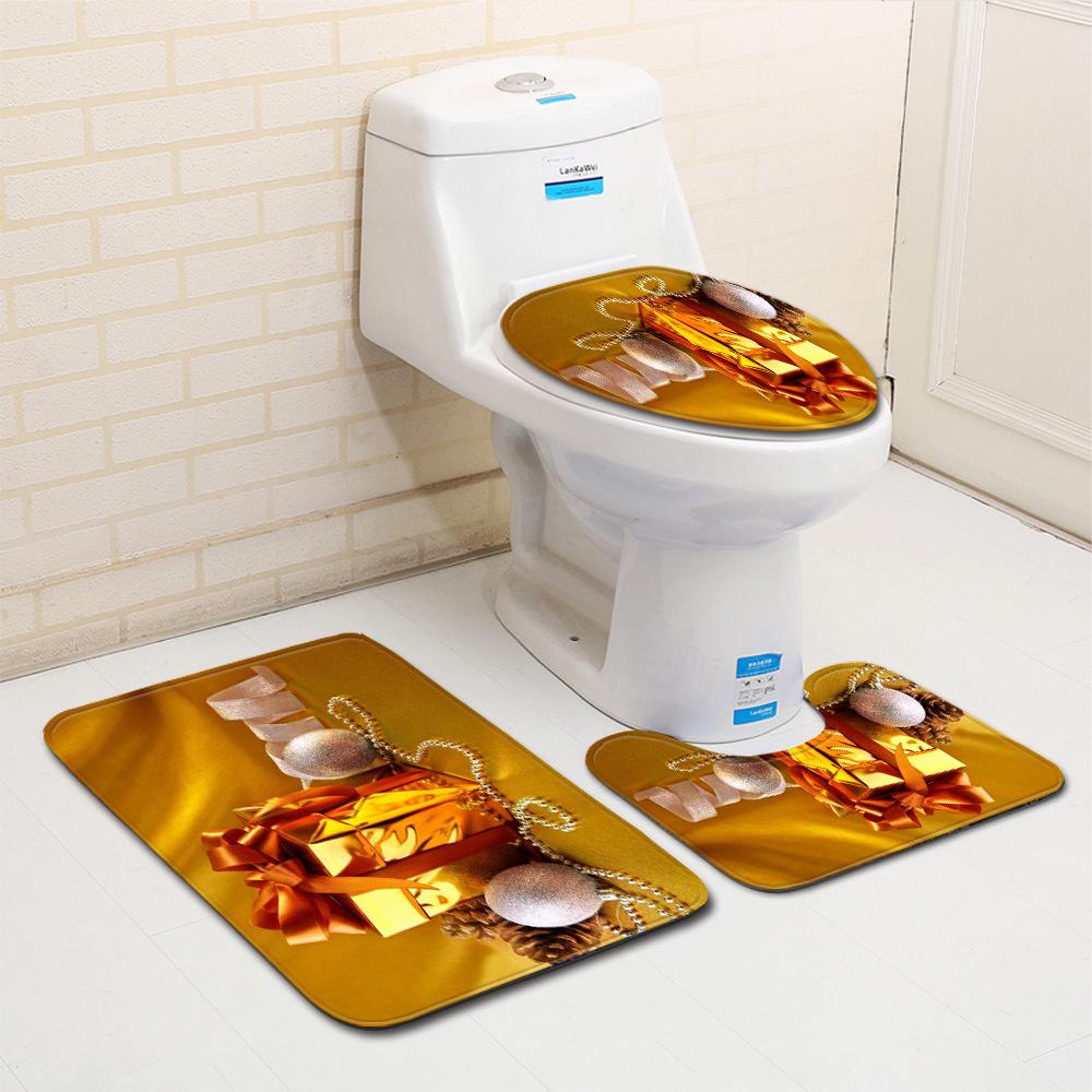 Christmas Bathroom Floor Mat Toilet Three-Piece Set