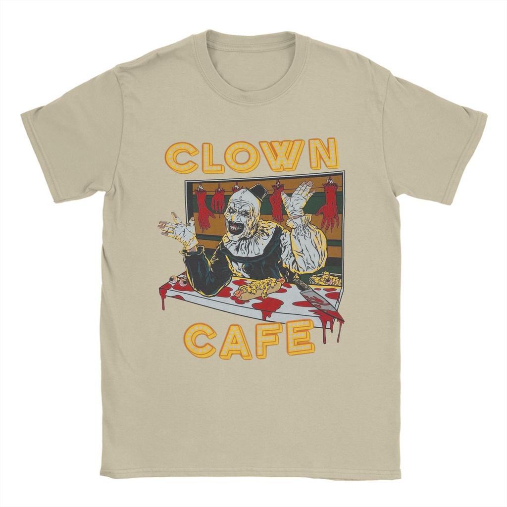 Vintage Terrifier Clown Cafe Art the Clown T-Shirts Men Crewneck 100% Cotton T Shirts Short Sleeve Tee Shirt Gift Idea Clothing