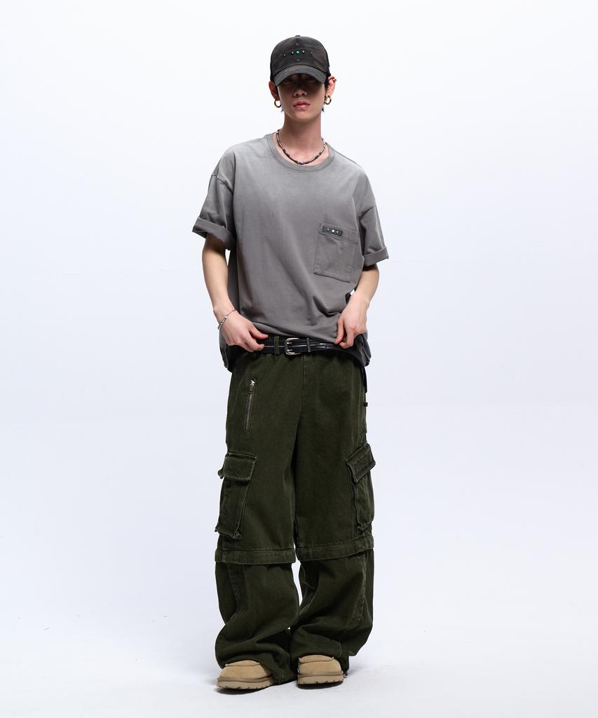 Aleseuseussi Rivet Pocket Washing T-Shirt - Gray