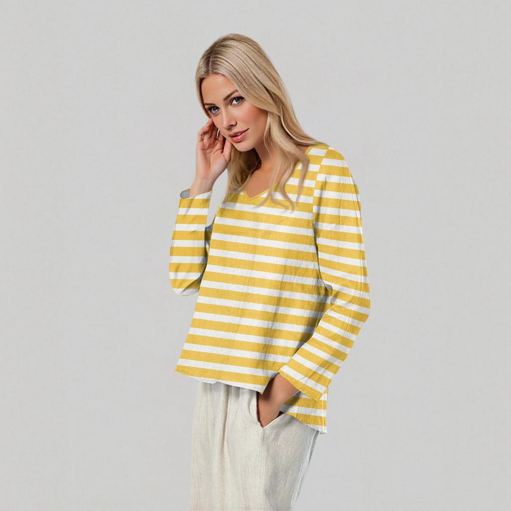 Women's V-neck Long Sleeve Printed Top T-shirt