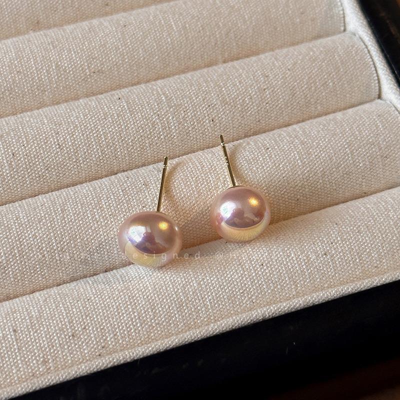 Cherry Blossom Pink Steamed Bread Pearl Stud Earrings Shijia Temperament Advanced Sense S Silver Needle Earrings Korean Temperament Versatile Earrings