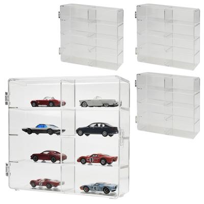 4-Piece Clear Connectable Full-Cover Display Case for Miniature Cars, Holds 32 Cars