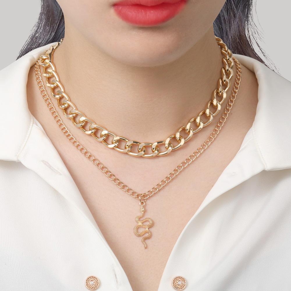 Snake Pendant Necklace Creative Personality Punk Style Thick Chain Double Collarbone Chain Female