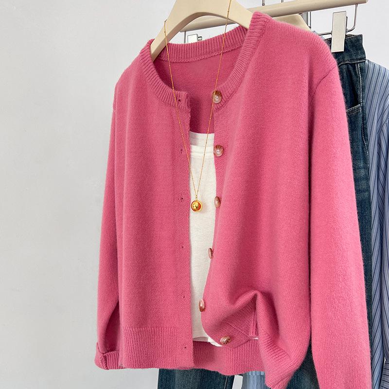 

Оранжевый вязаный кардиган для женщин на осень и зиму, внутренняя нижняя рубашка, новая свободная мягкая клейкая ленивая куртка-свитер One size розовый