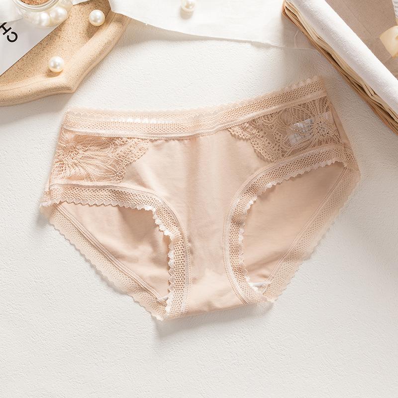Damen-Unterwäsche aus Baumwolle, niedrige Taille, antibakterielle Unterhose, sexy, hohle Spitze, große Slips für Mädchen