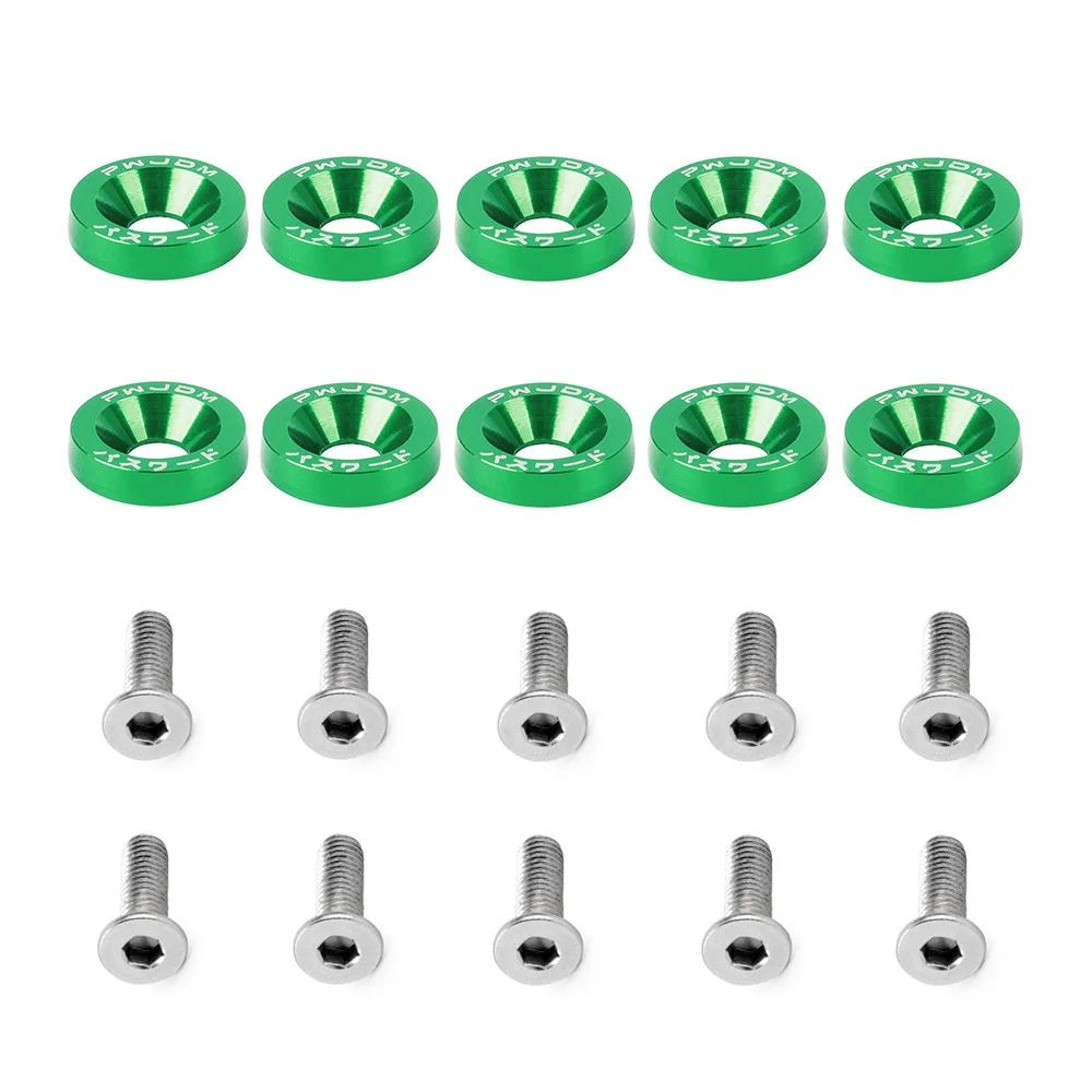 

10PCS Fasteners Fender Washer Bumper Engine Concave Car License Plate M6 Screws for BMW Honda Toyota Universal Car Styling зелений