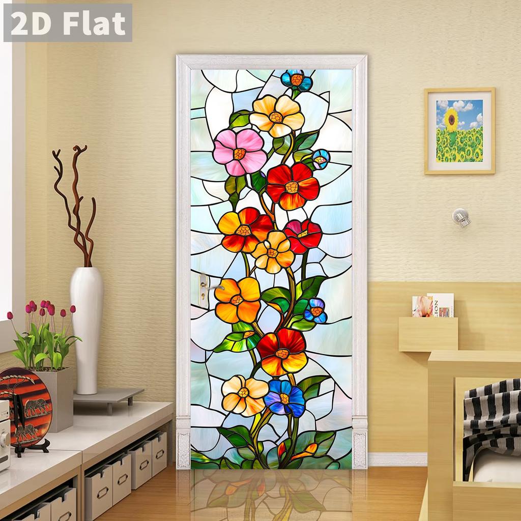 77/90/Självhäftande Dörrklistermärke Avtagbart Väggklistermärke Landskap Tapet Abstrakt Oljemålning Muraler för Dörrar Heminredning