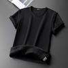 Yousheng Men Summer Top Plush-lined Short Sleeves Round Neck Solid Color Pullover Basic Top Elastic Bottoming Clothes