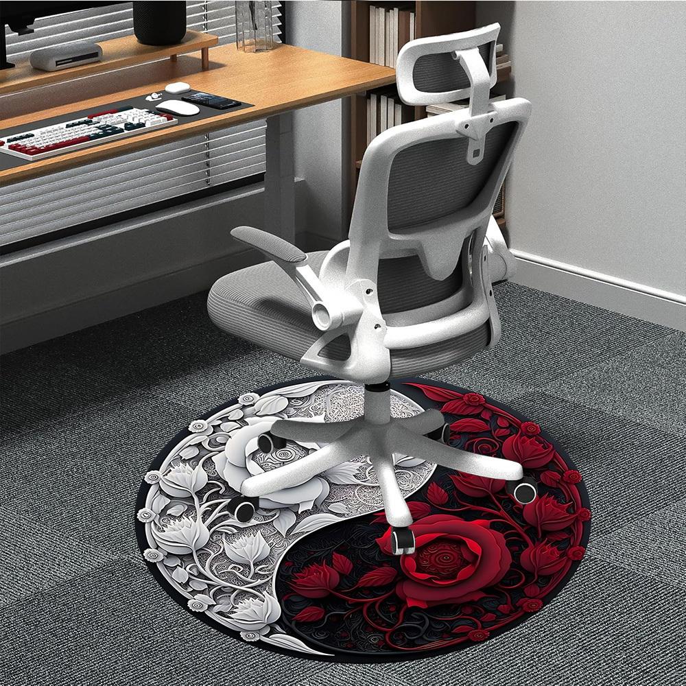 1pc Yin Yang Floral Carpet, Round Non Slip Durable Large Size Office Carpet, Suitable for Office
