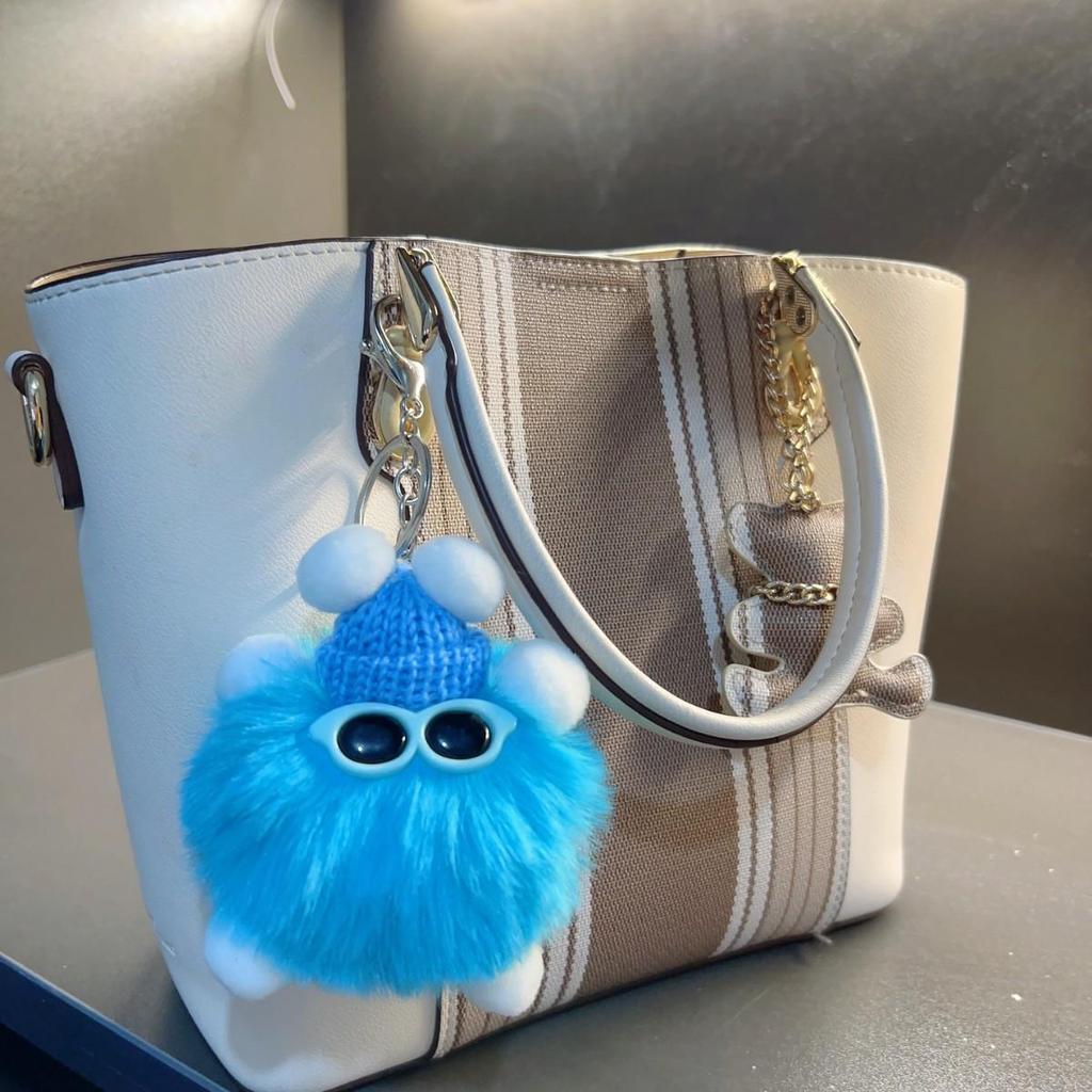 Faux Fur Plush Ball Keychain Ornament - Cartoon Doll Design