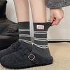 Grey College-style Striped Fabric Label Women's Mid-calf Socks Autumn and Winter Cotton Socks Trendy and Individualistic Long Calf Socks