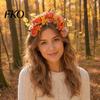 Herbst Ernte Haarschmuck Halloween Reifen, Schwarzes Stirnband mit 3D Kürbis Herbstlaub Reifen Rote Blumen, Universell Thanksgiving Tag Party