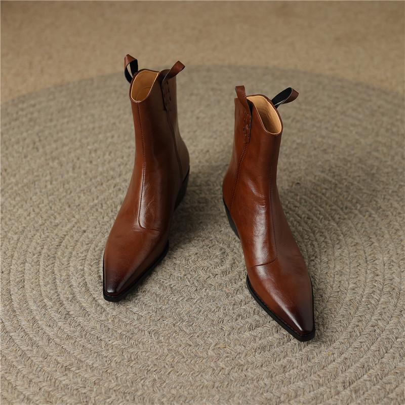 Damen Kurzstiefel mit niedrigem Absatz Herbst und Winter neu dickabsatz bequem große Größe schlichte Rindslederstiefel