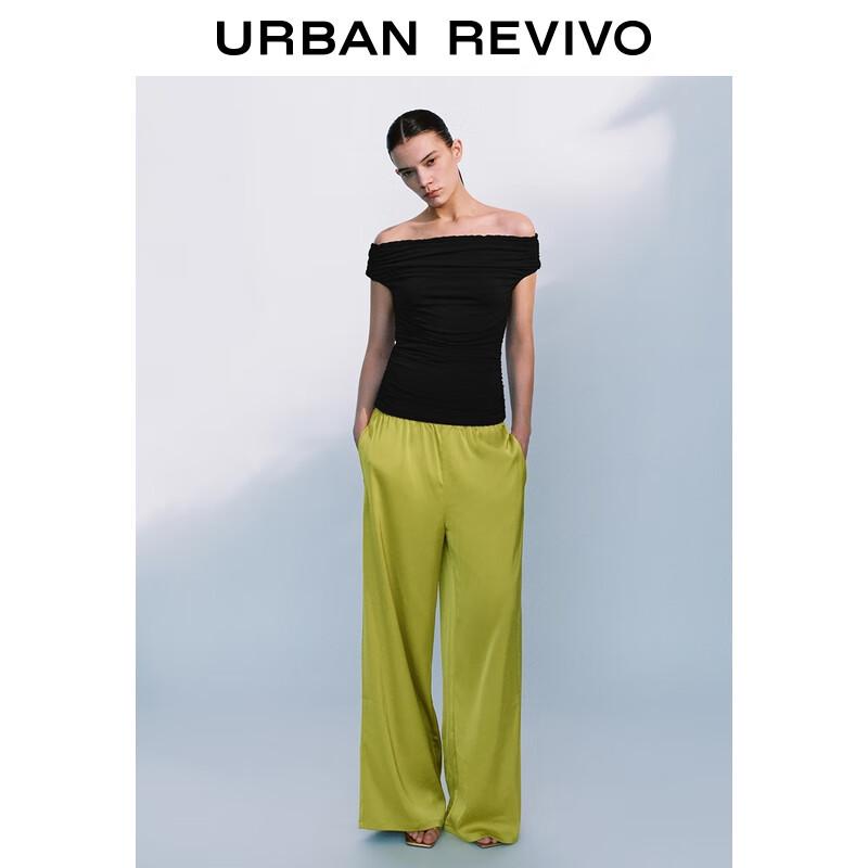 UR Women's Elegant Off-Shoulder Ruched Cropped T-Shirt