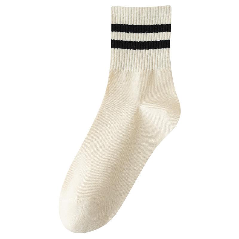 Women's Spring Mid-calf Socks, White Socks, Striped, Durable, Anti-pilling Long Socks, Casual Boneless Socks, Cotton Socks