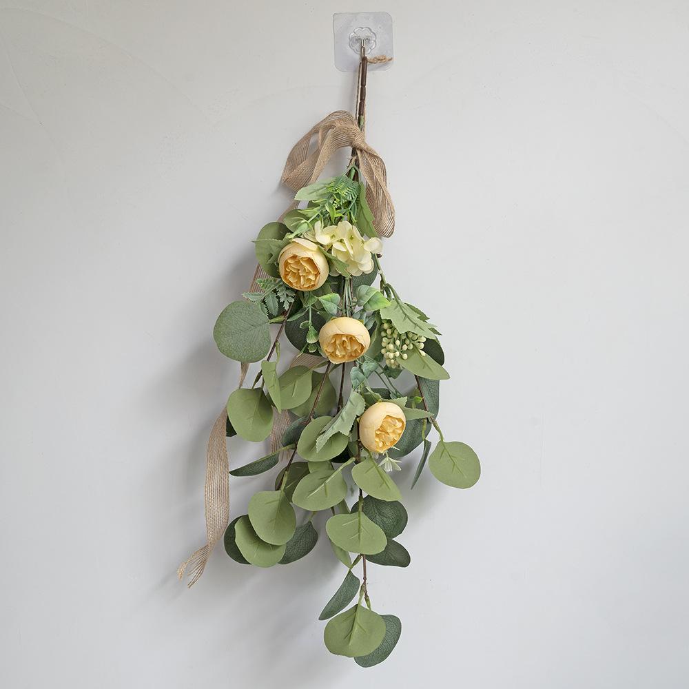 Simulation Rose Peony Wall Hanging Eucalyptus Leaves Simulation Leaves Hanging Down Home Hotel Wall Decoration Hanging Jewelry