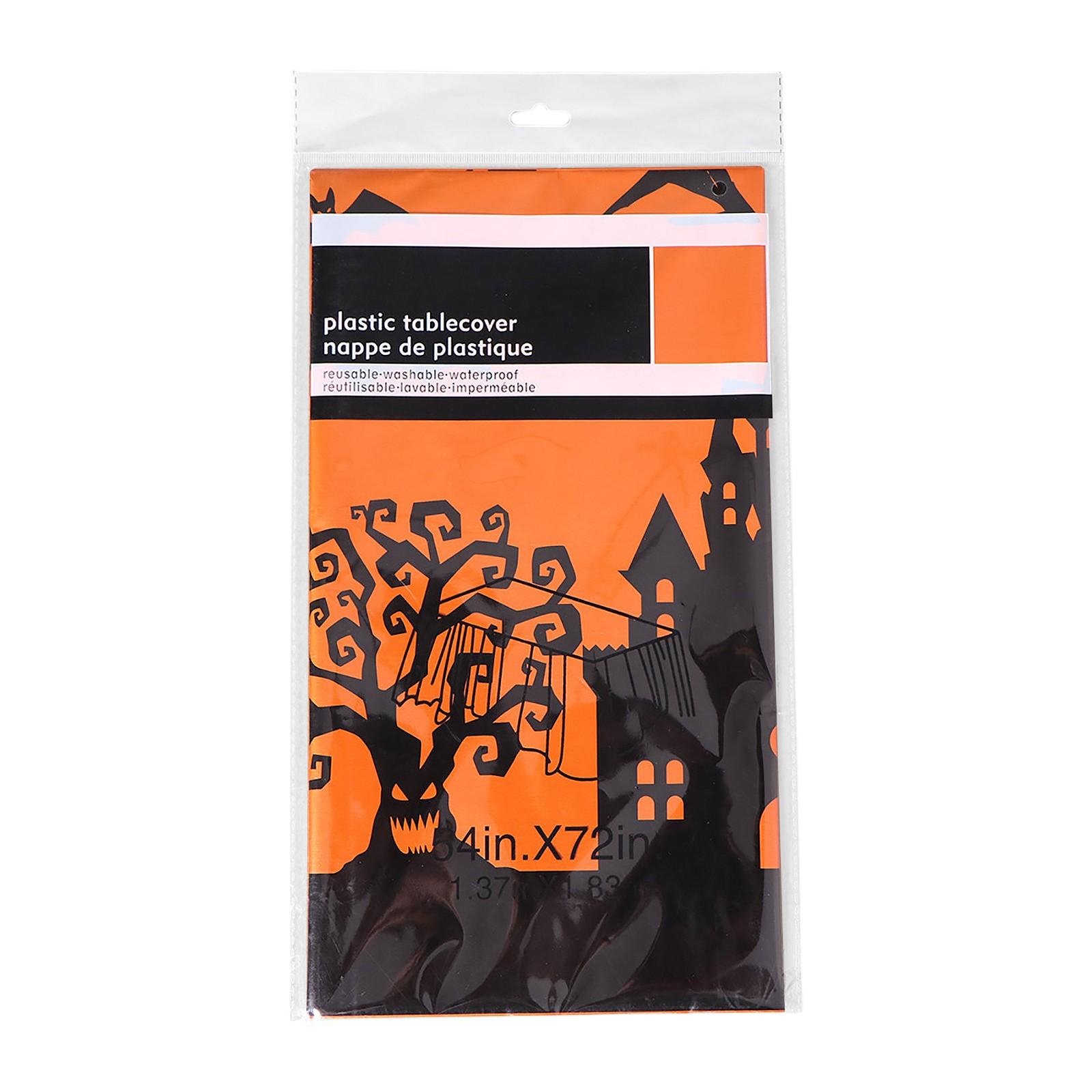 

Halloween Plastic Tablecloth – Spider & Haunted Tree Designs For Holiday Decoration One Size оранжевый