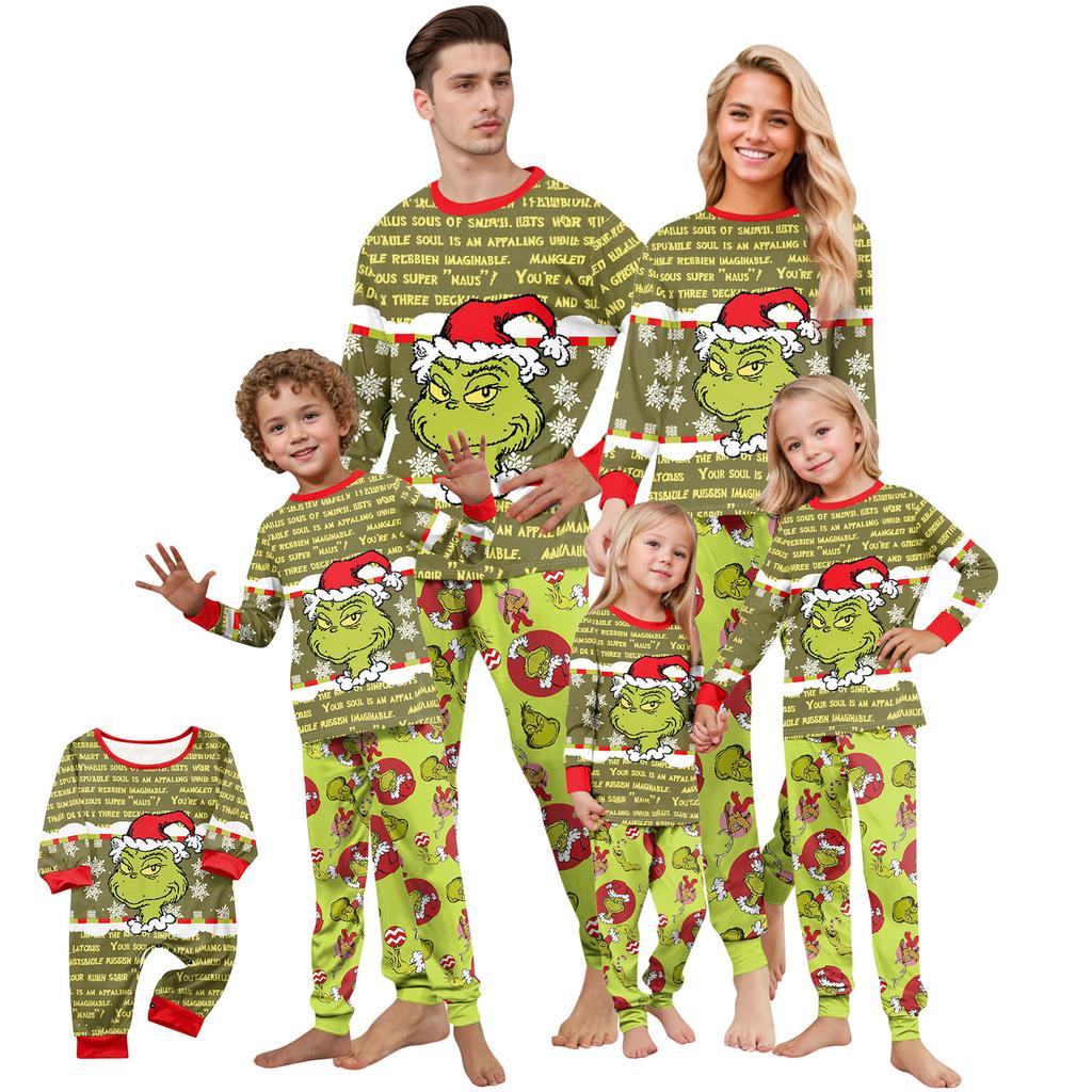 Print Cute Family Set Pajamas, Home Clothes, Family Set Long Sleeve Top Pants Set