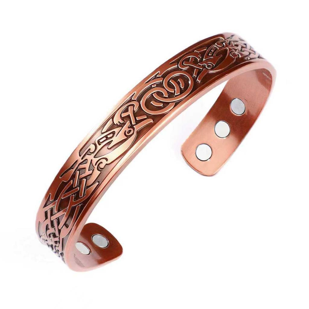 Retro Style Flower Magnet Bracelet & Ring Set In Red Copper for Couples
