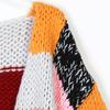Retro Color Block Rainbow Cardigan: Women's Handmade Long Sleeve Sweater for Autumn/Winter