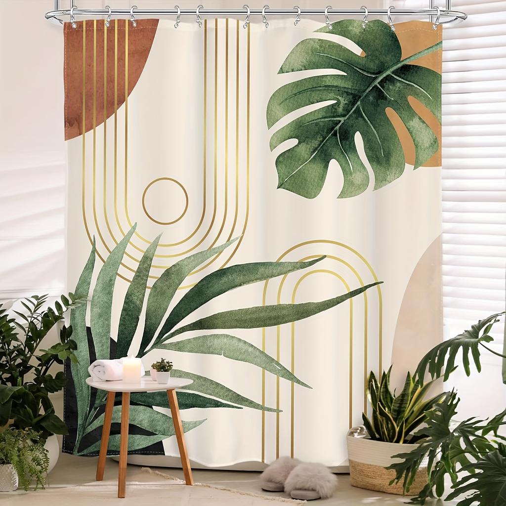 Tropical Geometric Shower Curtain - Anti-Mold, Waterproof Bathroom Decor, Unique Gift, Stylish Design, Modern