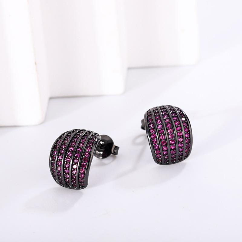 New Huabi Jewelry Copper Bottom Gold-plated Simulation Red Corundum Black Gold Personalized Stud Earrings