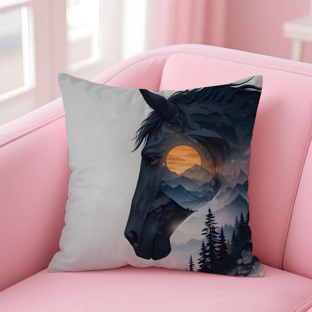 Handsome HHorse Watercolor Painting Canvas Cushion Cover Linen Pillowcase Cover Soft Decor for Sofa Home Room