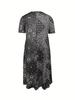 Europäisches & Amerikanisches Sommer Retro Print Mittelhoher Taillenlanger Kleid - Kurzarm, Rundhalsausschnitt, Bequemer Lässiger Stil Pullover