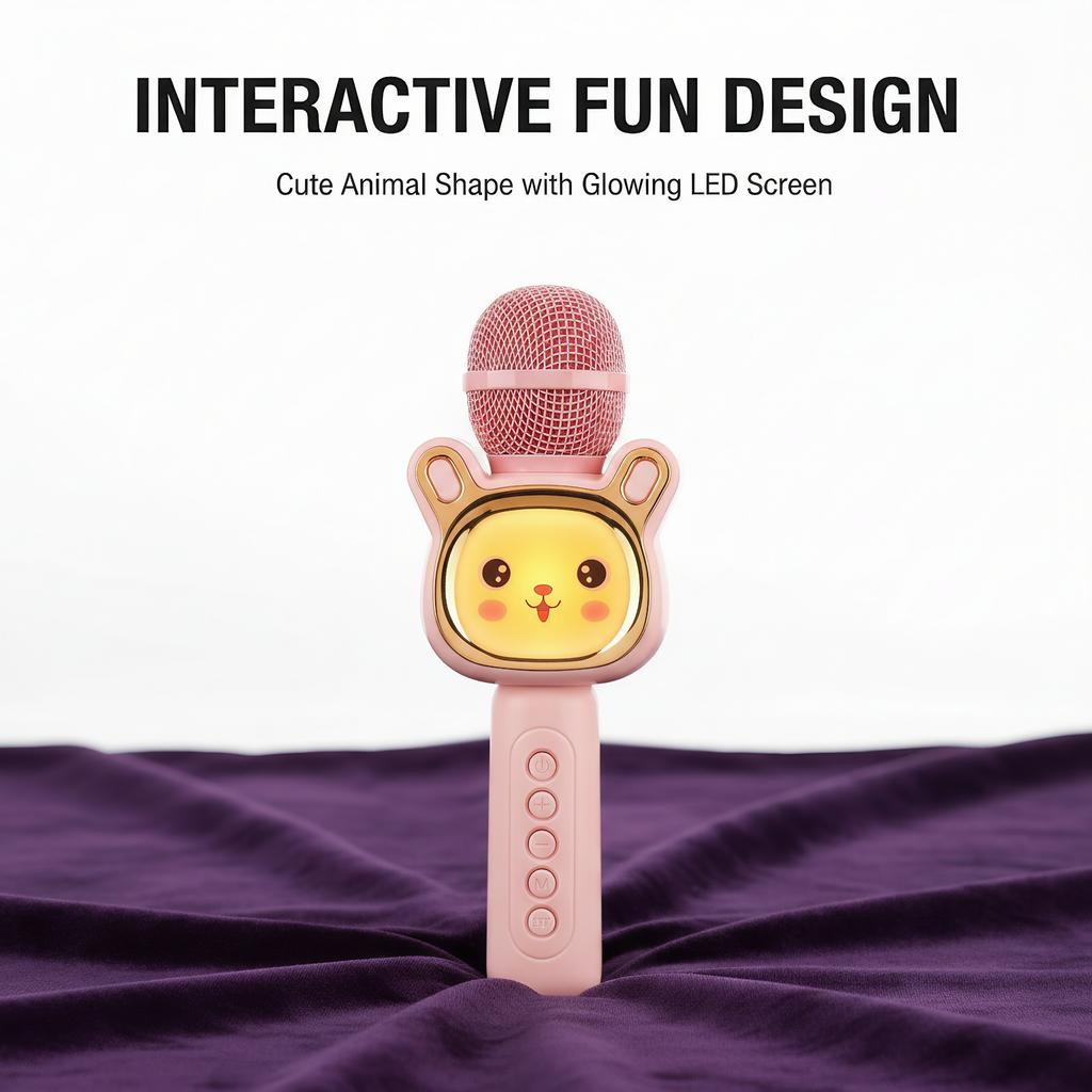 Kid’s Portable KTV Microphone, Bluetooth Wireless, TWS Connection, Colorful LED Lights, Karaoke Microphone Birthday Gift Toy