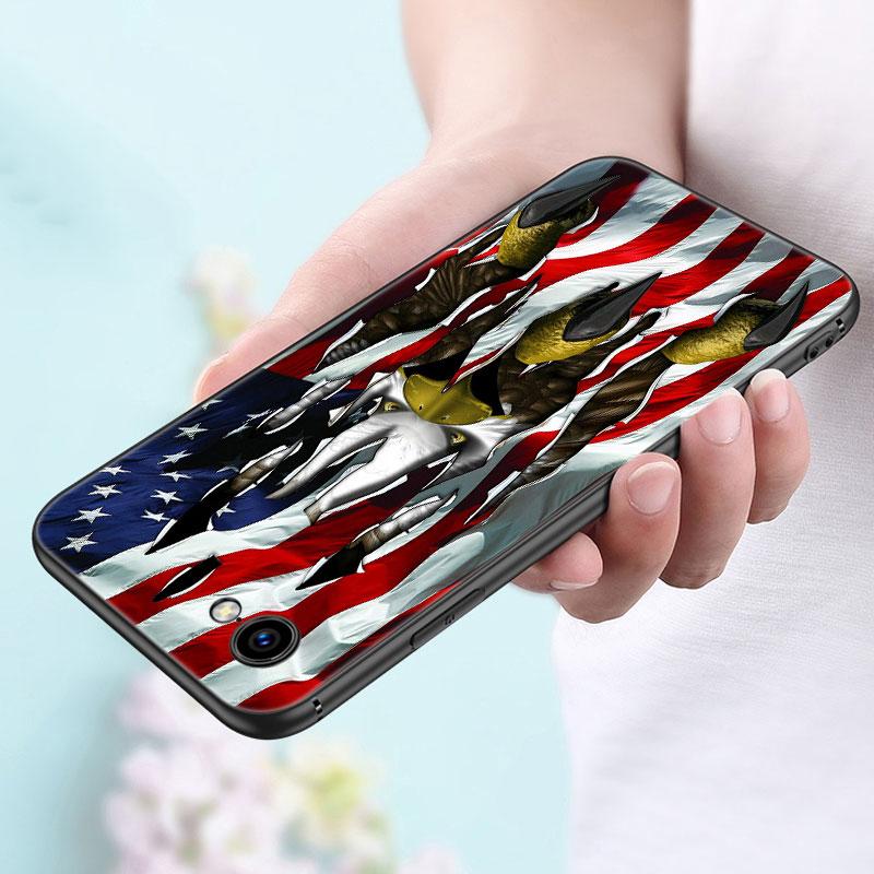 Custodia per telefono con aquila bandiera americana USA per Apple iPhone 14 13 12 Mini 11 Pro Max 7 8 XR X XS 7 8 Plus SE 2020 2022 Cover Nera
