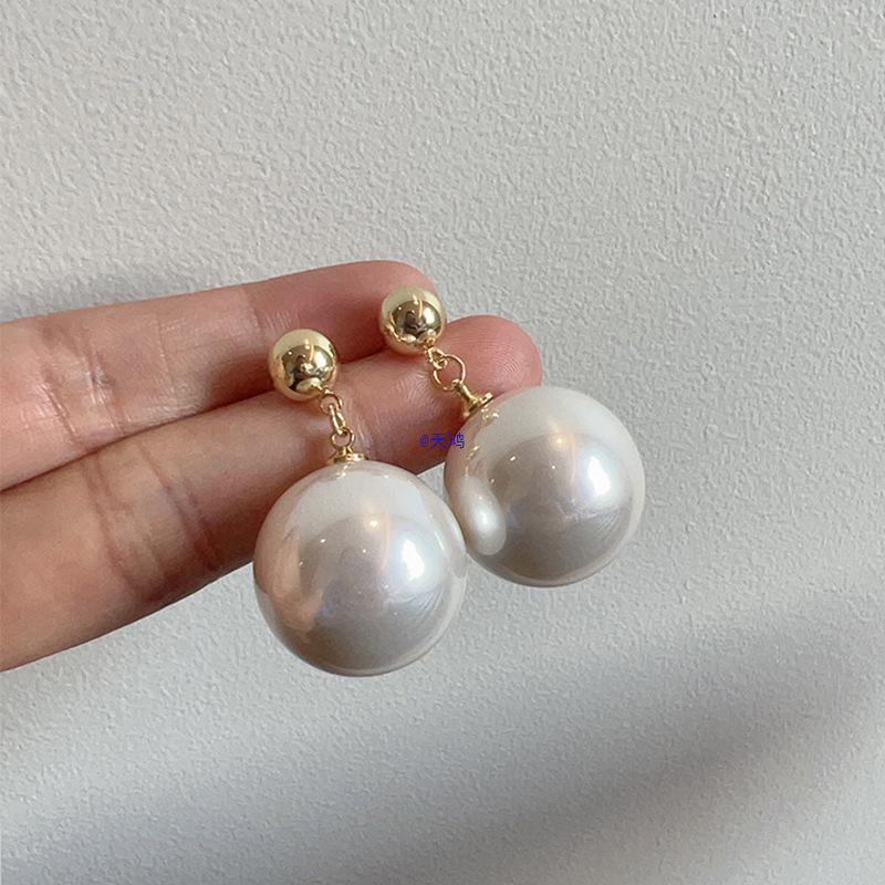 Large Pearl French Dangle Earrings: Retro Hong Kong Style, Light Luxury Bridal Accessories