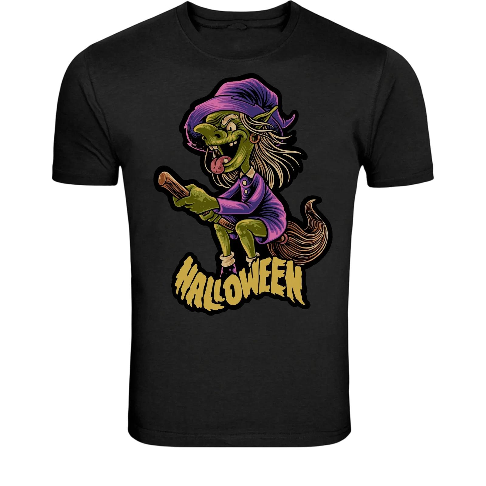Halloween Witch Riding Broom T-Shirt - Funny Witch Graphic Tee L